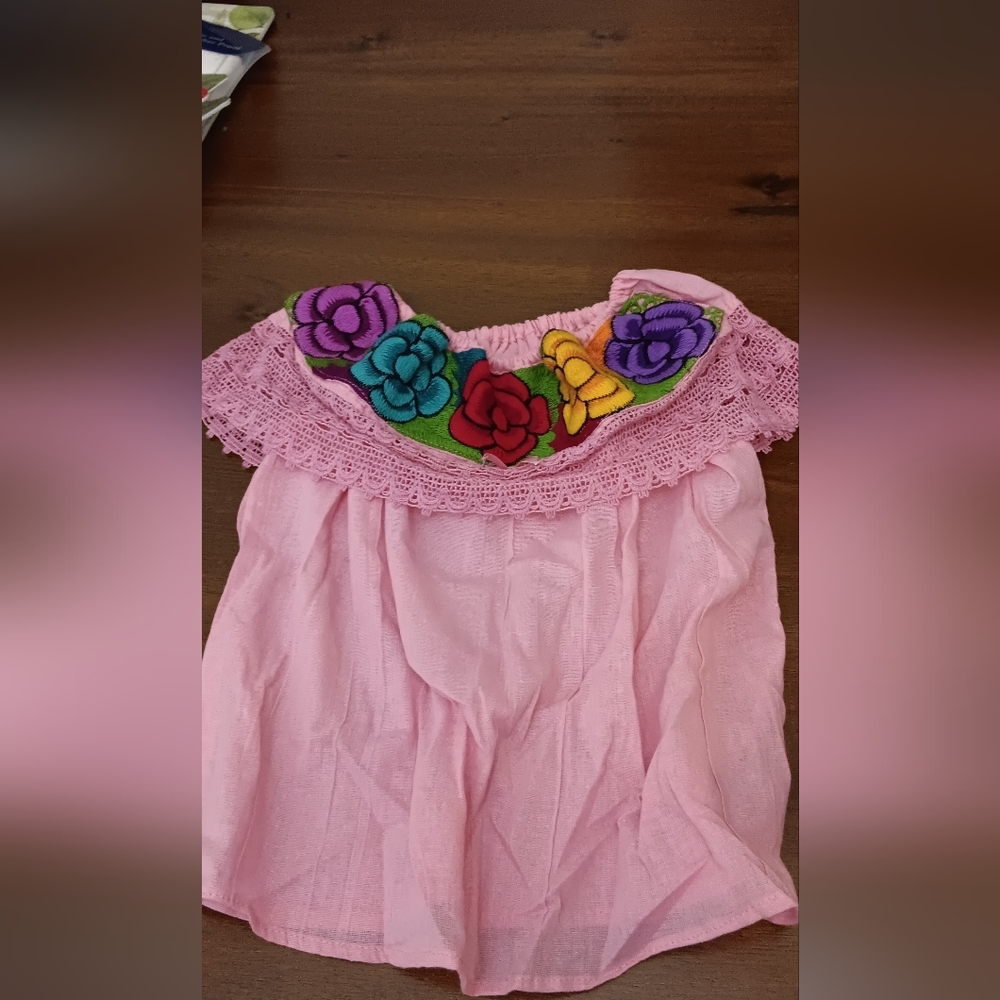 Pink Dress with Colorful Floral Embroidery